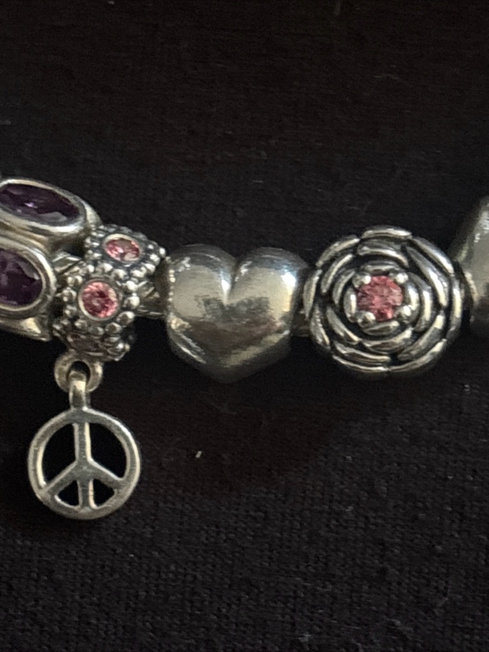 Pandora Sterling Charm Bracelet with Pink Accents 7 charms - Picture 3 of 8